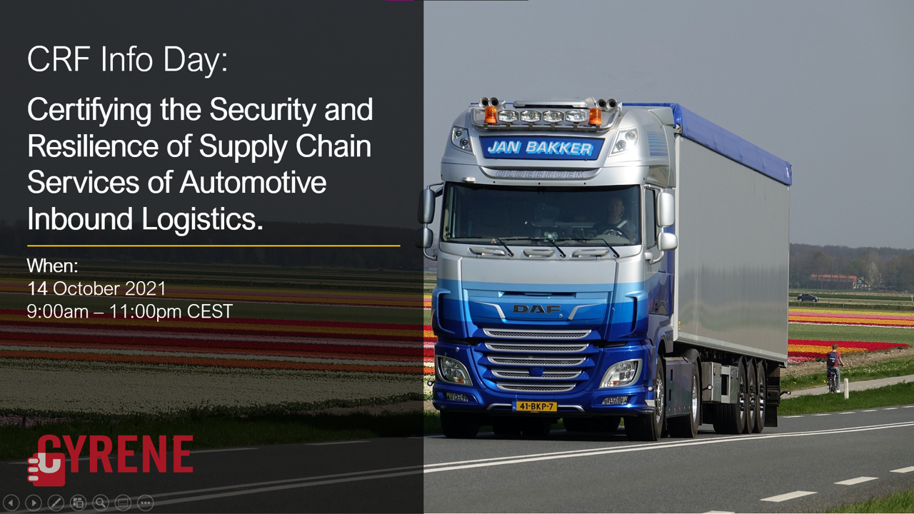 Read more about the article CRF Info Day: Certifying the Security and Resilience of Supply Chain Services in Automotive Inbound Logistics.